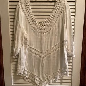 City Chic - V- Neck Off The Shoulder WHITE Tunic Blouse Sz XL